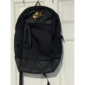 Nike Essential Air Logo Backpack CW9269-010 Metallic Gold Black School Athletic
